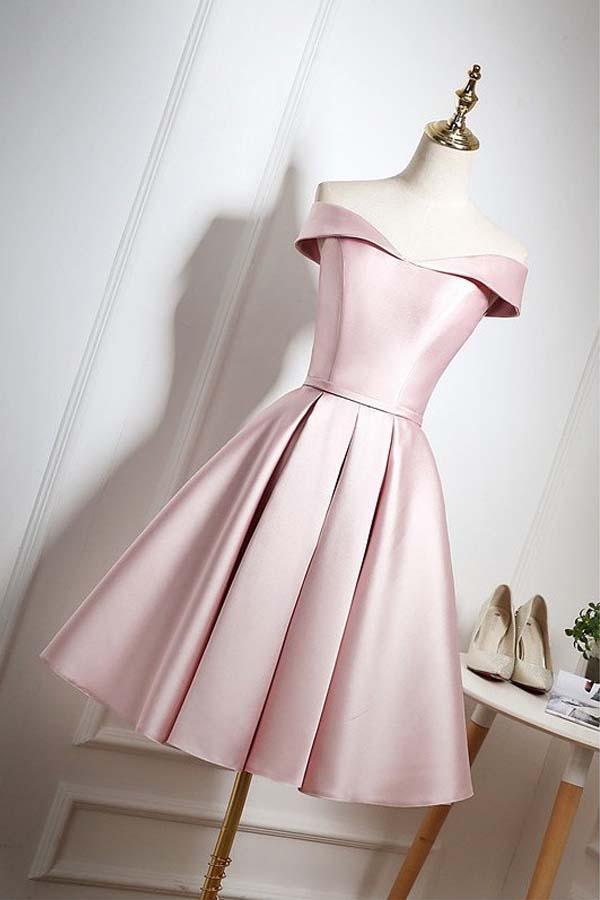 Pearl Pink Off Shoulder Knee Length Party/Homecoming Dress with Ruffle PD044 - Pgmdress