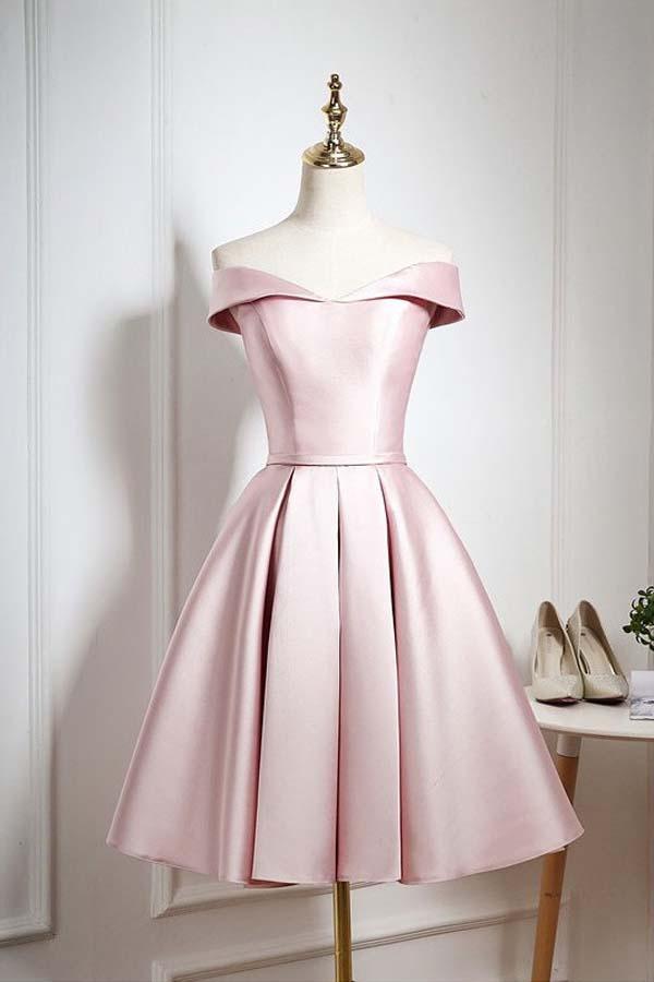 Pearl Pink Off Shoulder Knee Length Party/Homecoming Dress with Ruffle PD044 - Pgmdress