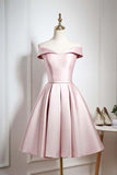 Pearl Pink Off Shoulder Knee Length Party/Homecoming Dress with Ruffle PD044
