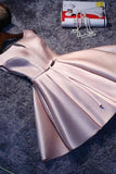 Pink A-line Lace-up Satin Short Homecoming Dress Party Dress PD046 - Pgmdress