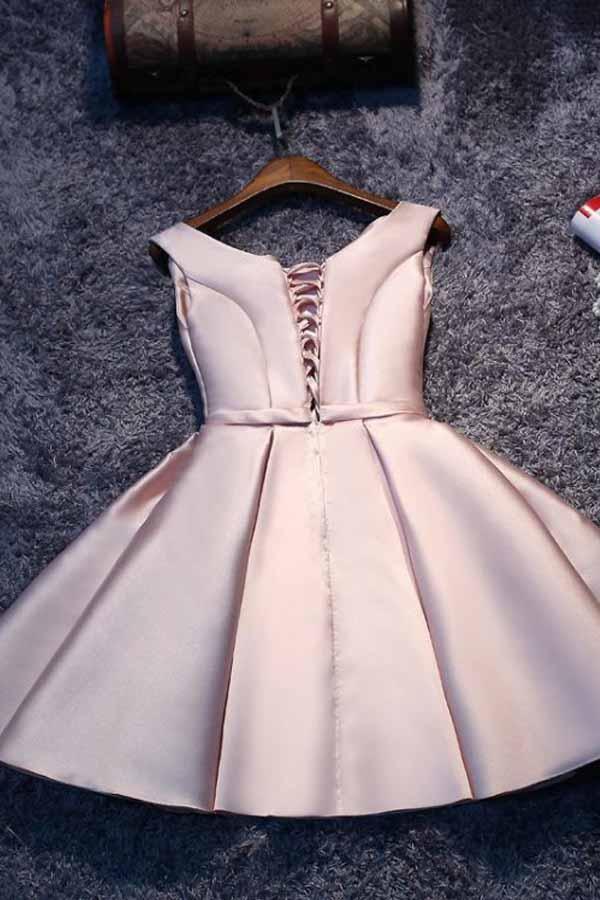 Pink A-line Lace-up Satin Short Homecoming Dress Party Dress PD046 - Pgmdress