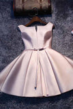 Rosafarbenes A-Linien-Kurzschluss-Abendkleid aus Satin mit Schnürung, Partykleid PD046