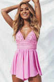 Pink Chiffon Lace Spaghetti Straps Short Homecoming Dress  PD254