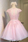 Pink Lace Short Tulle Homecoming Dresses Party Dresses with Cap Sleeves PG138 - Pgmdress