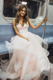 Pink Ruffled Tulle Long Prom/Evening Dress with Criss Cross Back PG823 - Pgmdress