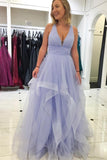 Pink Ruffled Tulle Long Prom/Evening Dress with Criss Cross Back PG823