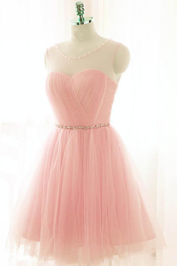 Pink Short Prom Dresses Tulle Party Dresses Pink Homecoming Dresses PD115 - Pgmdress