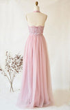 Pink Tulle Lace Strapless High Neck Long Senior Prom Dress PSK106 - Pgmdress