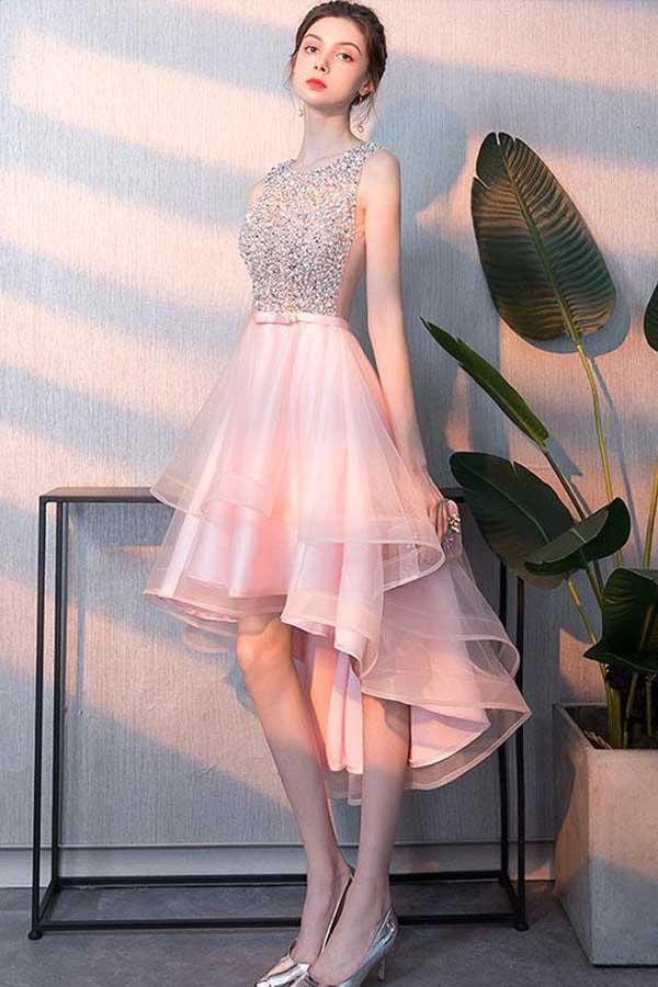 Pink Tulle Sequin Short Prom Dress Pink Homecoming Dress PD238 - Pgmdress
