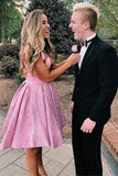 Pink V-Neck Pleated Satin Short Homecoming Dress With Pockets PD278 - Pgmdress