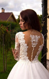 Princess A-Line V-Neck Tulle Ivory Long Sleeves Wedding Dresses WD181 - Pgmdress