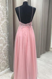Princess Pink Beaded Tulle Long Prom Dress with Open Back PSK085 - Pgmdress
