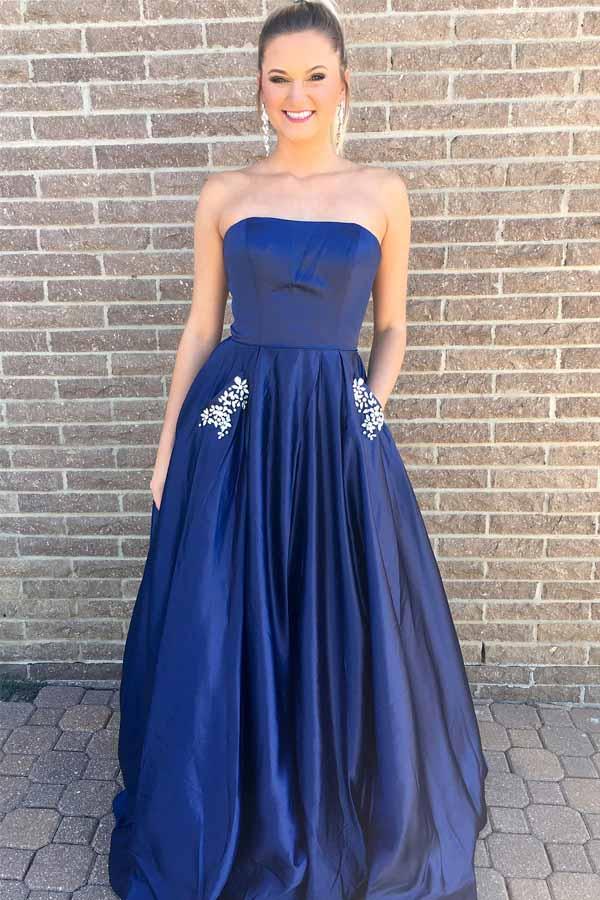 Princess Strapless Royal Blue Long Prom Dress with Pockets PG569 - Pgmdress