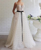 Princess White Tulle A-line Sweetheart Prom Dress With Sash PSK086 - Pgmdress