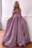 Purple Spaghetti Straps Sleeveless Prom Evening Dress with Pockets  PSK042