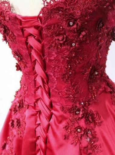 Red Off Shoulder Lace Long A-line Evening Prom Dresses PG576 - Pgmdress