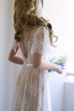 Romantic A-line White Lace Long Wedding Dress with Open Back WD111 - Pgmdress