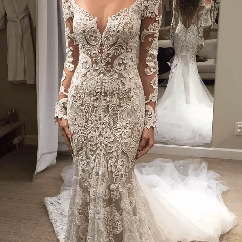 Stunning Mermaid Sleeveless Lace Wedding Dress Zipper Button – Pgmdress