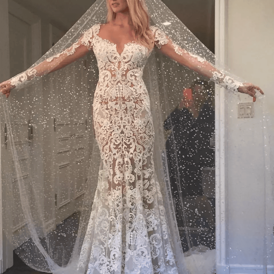 Romantic Long Appliques Backless Lace Mermaid Ivory Wedding Dresses WD140 - Pgmdress