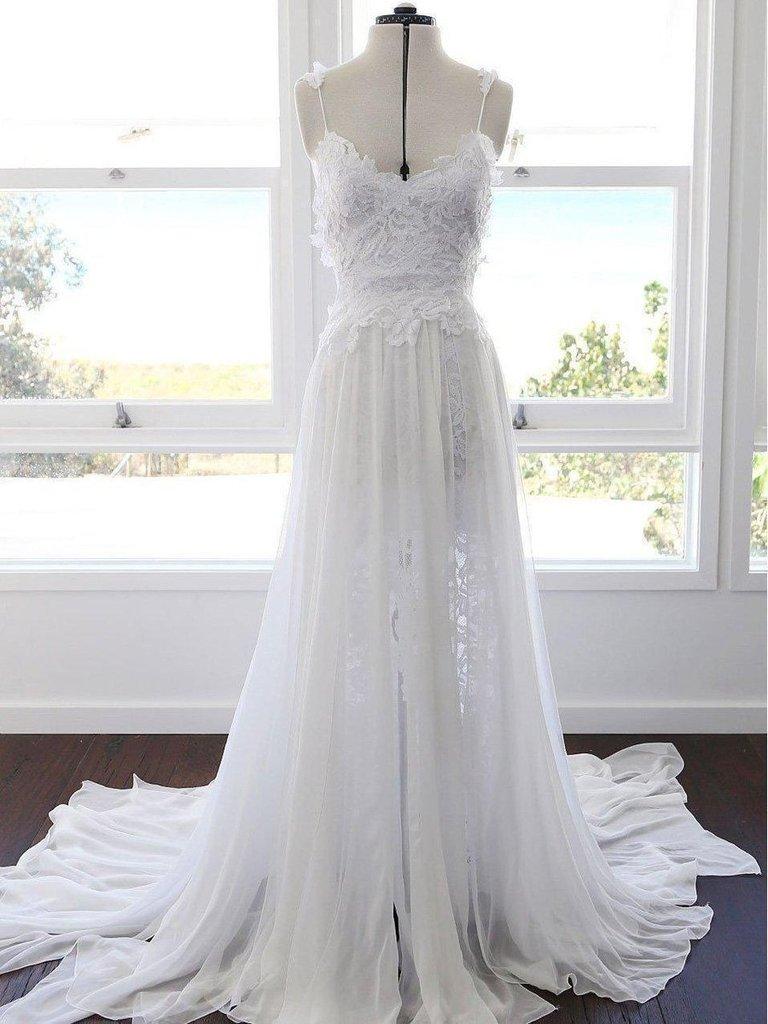 Romantic Sweetheart Chiffon Beach Wedding Dress with Lace PG201 - Pgmdress