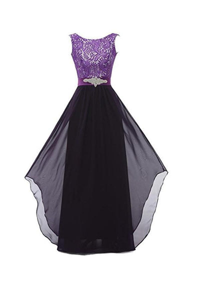 Round Neck Lace Sleeveless Long Prom Evening Dresses Bridesmaid Dress US6 / As Picture
