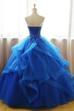 Royal Blue Ball Gown Organza Lace Applique Prom Dresses PG714 - Pgmdress