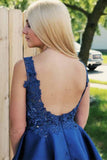 Royal Blue Lace Applique Homecoming Dresses Backless Short Prom Dress PD231 - Pgmdress