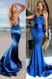 Royal Blue Satin Backless Long Mermaid Prom/Formal Dresses PG769 - Pgmdress