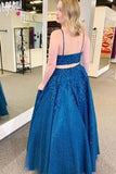 Royal Blue Sparkle Tulle Appliques Two Piece Prom/Formal Dress PSK095 - Pgmdress