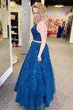 Royal Blue Sparkle Tulle Appliques Two Piece Prom/Formal Dress PSK095 - Pgmdress