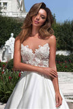 Satin Neckline A-line Wedding Dress With Pockets Lace Appliques WD217 - Pgmdress