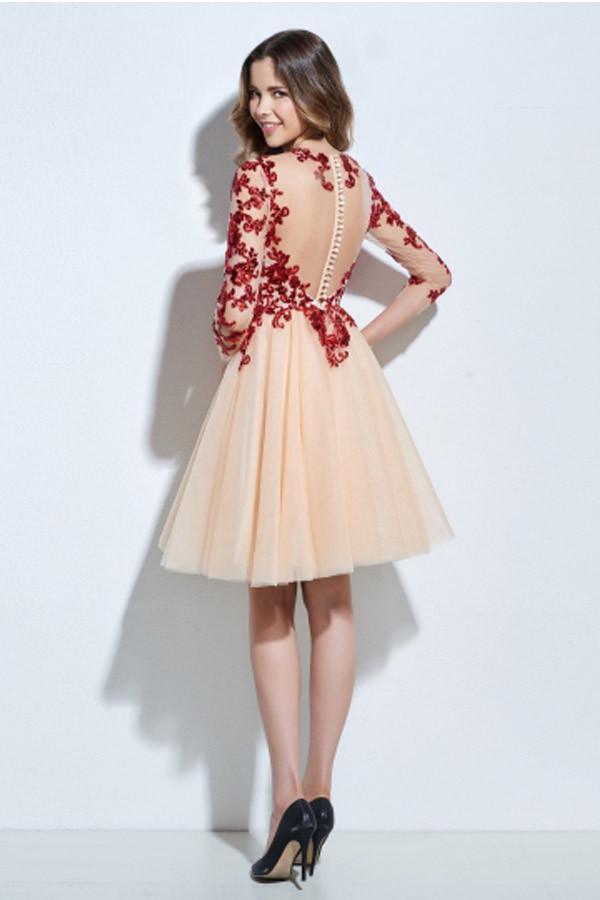 Scoop 3/4 Length Sleeves Appliques Sequins Knee-Length Cocktail Dress PG118 - Pgmdress