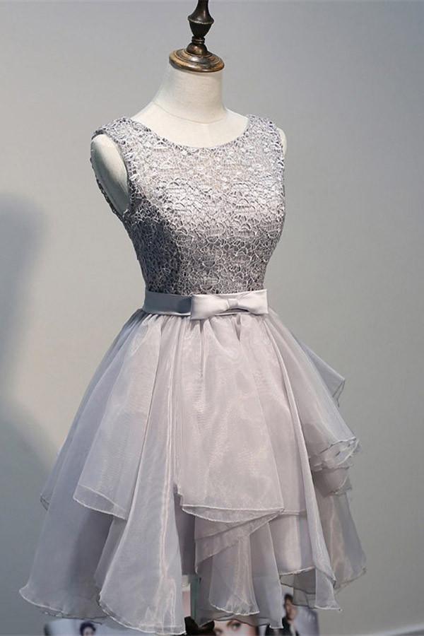 Scoop Backless Short Grey Organza Homecoming Dress with Appliques PG144 - Pgmdress
