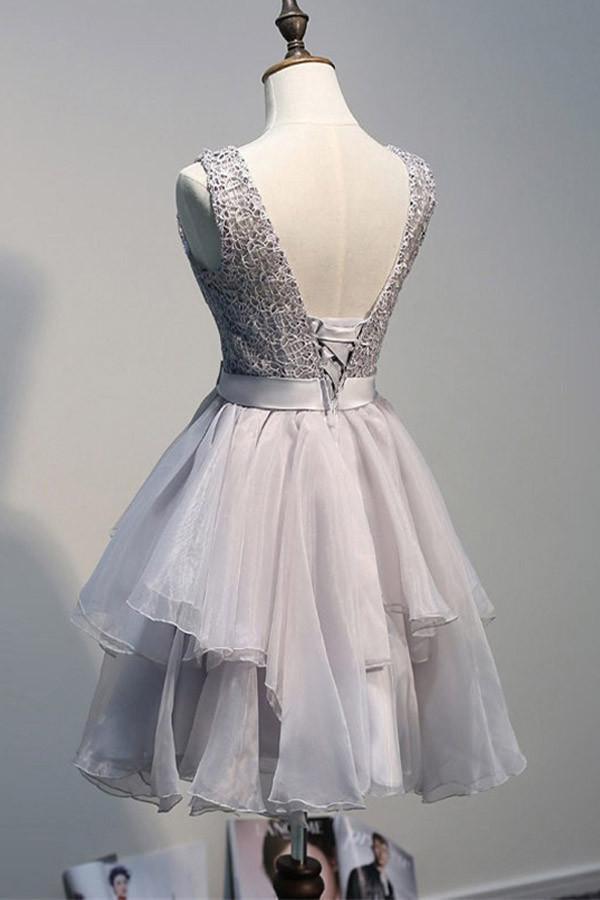 Scoop Backless Short Grey Organza Homecoming Dress with Appliques PG144 - Pgmdress