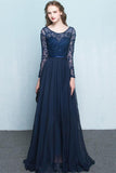 Scoop Chiffon Neck Long Sleeves Beading Evening Dress Prom Dress PG322 - Pgmdress