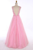Scoop Floor-length Backless Pink Prom Dress With Beading Appliques PG704 - Pgmdress