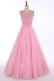 Scoop Floor-length Backless Pink Prom Dress With Beading Appliques  PG704