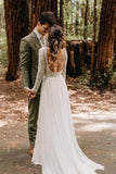 Brautkleid mit U-Ausschnitt und langen Ärmeln aus Chiffon, rückenfrei, elfenbeinfarbenes Brautkleid WD509