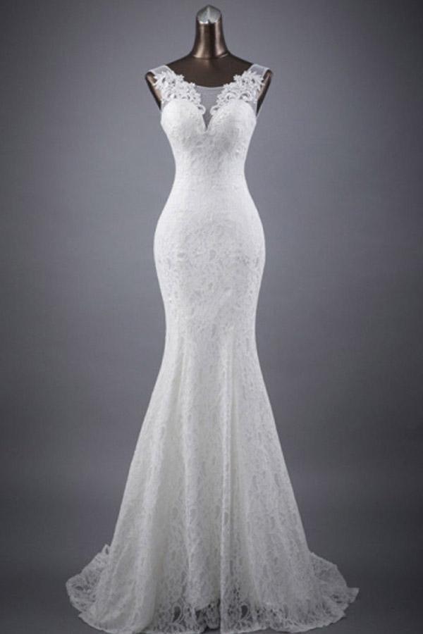 Scoop Neck Appliques Lace Trumpet/Mermaid Wedding Dress WD154 - Pgmdress