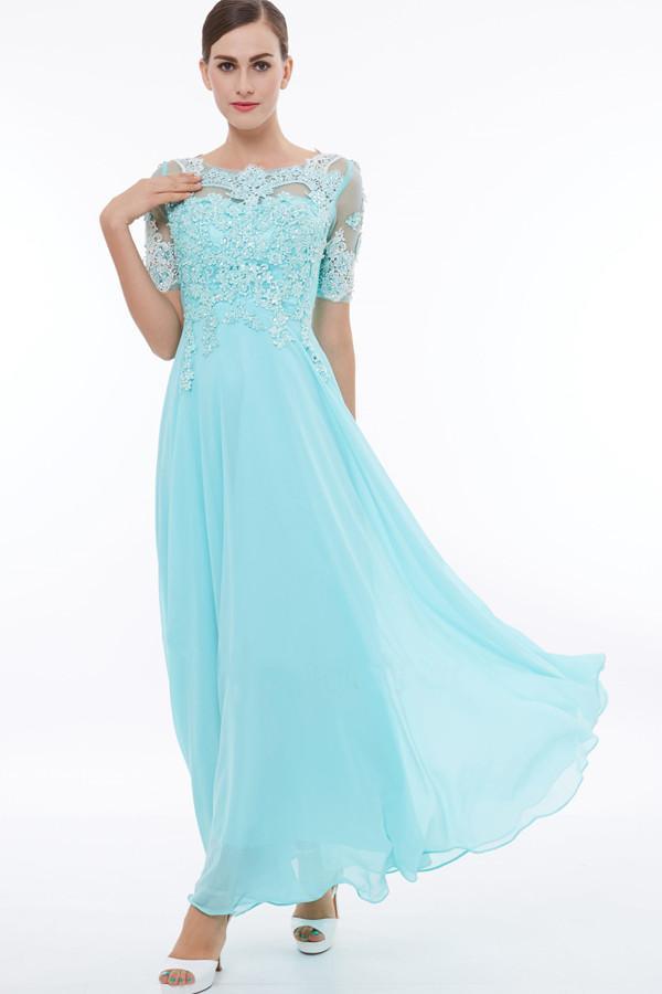 Scoop Neck Short Sleeves Beading Appliques Prom Dress Evening Dresses PG324 - Pgmdress