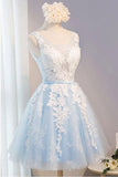 Scoop Neck Short Tulle Homecoming Dress Party Dress With Appliques Lace PG137 - Pgmdress