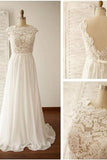 Scoop Neck V-Back Lace A-Line Cap Sleeve Wedding Dress WD100