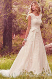Scoop Neckline A-Line Tulle Wedding Dresses With Lace Appliques WD202