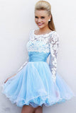 Scoop Neckline Lace Tulle Keyhole Homecoming Dresses Short Prom Dress PG164 - Pgmdress