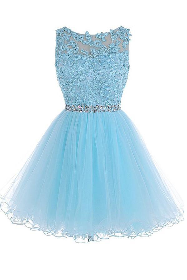 Scoop Short Blue Zipper-up Tulle Homecoming Dress PG013 - Pgmdress