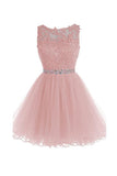 Scoop Short Pink Zipper-up Tulle Homecoming Dress With Beading PG097