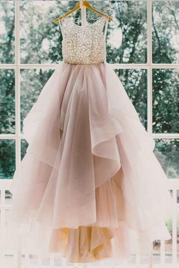 Scoop Sleeveless Organza Prom Dress Evening Gowns with Sweep Train PG302 - Pgmdress