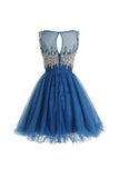 Scoop Tulle Homecoming Dresses Short Prom Dresses With Beading PG087 - Pgmdress