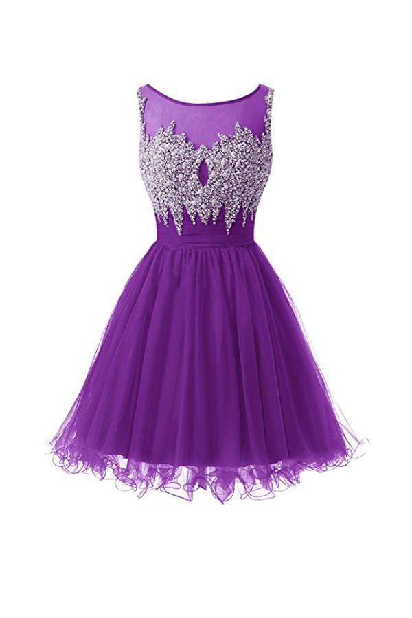 Scoop Tulle Homecoming Dresses Short Prom Dresses With Beading PG087 - Pgmdress