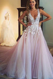 Scoop V-neck Long Wedding Dress/Prom Dress with Appliques PG359 - Pgmdress